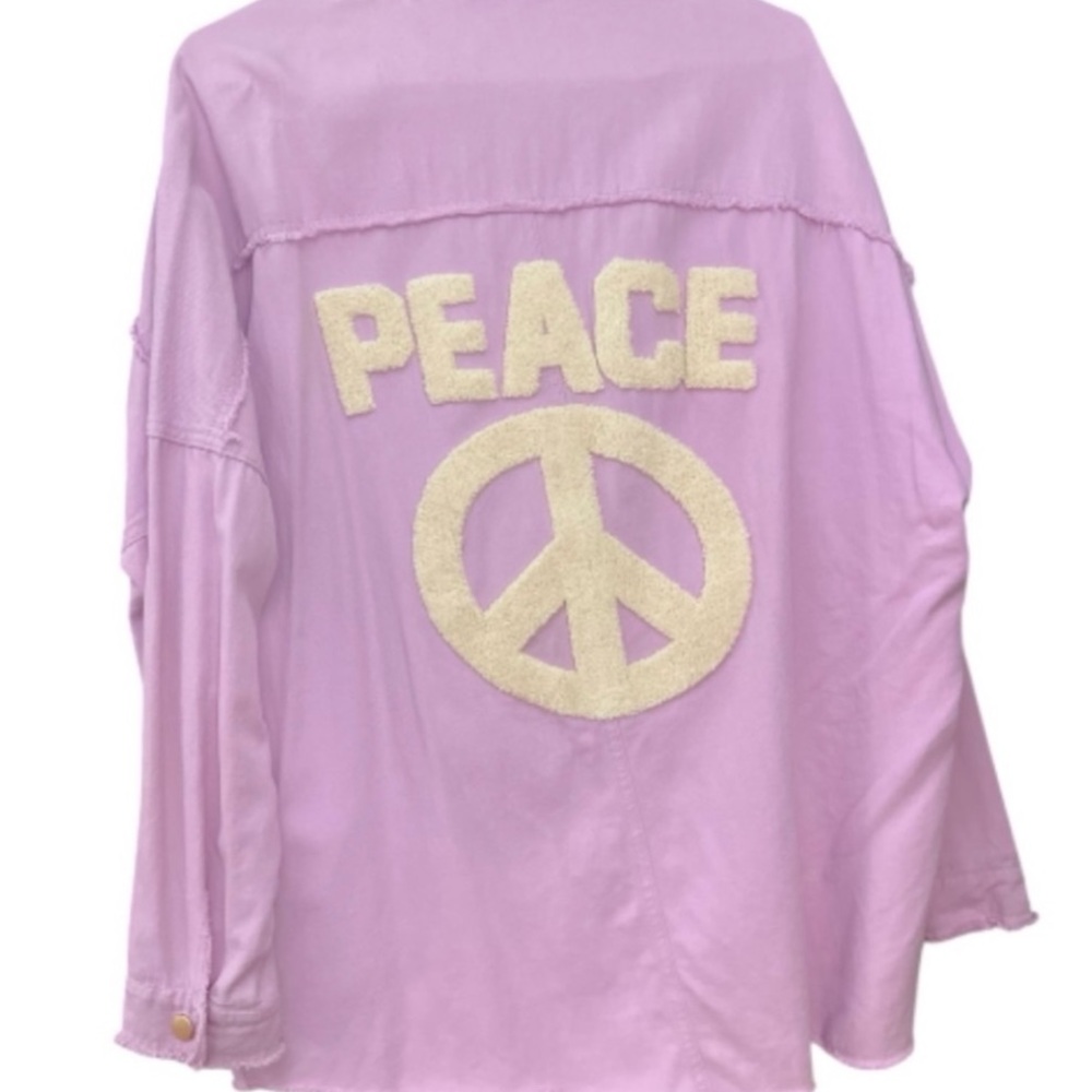 Oversized Embroidered Text Peace Patch 100% Cotton Jacket Chic Shacket